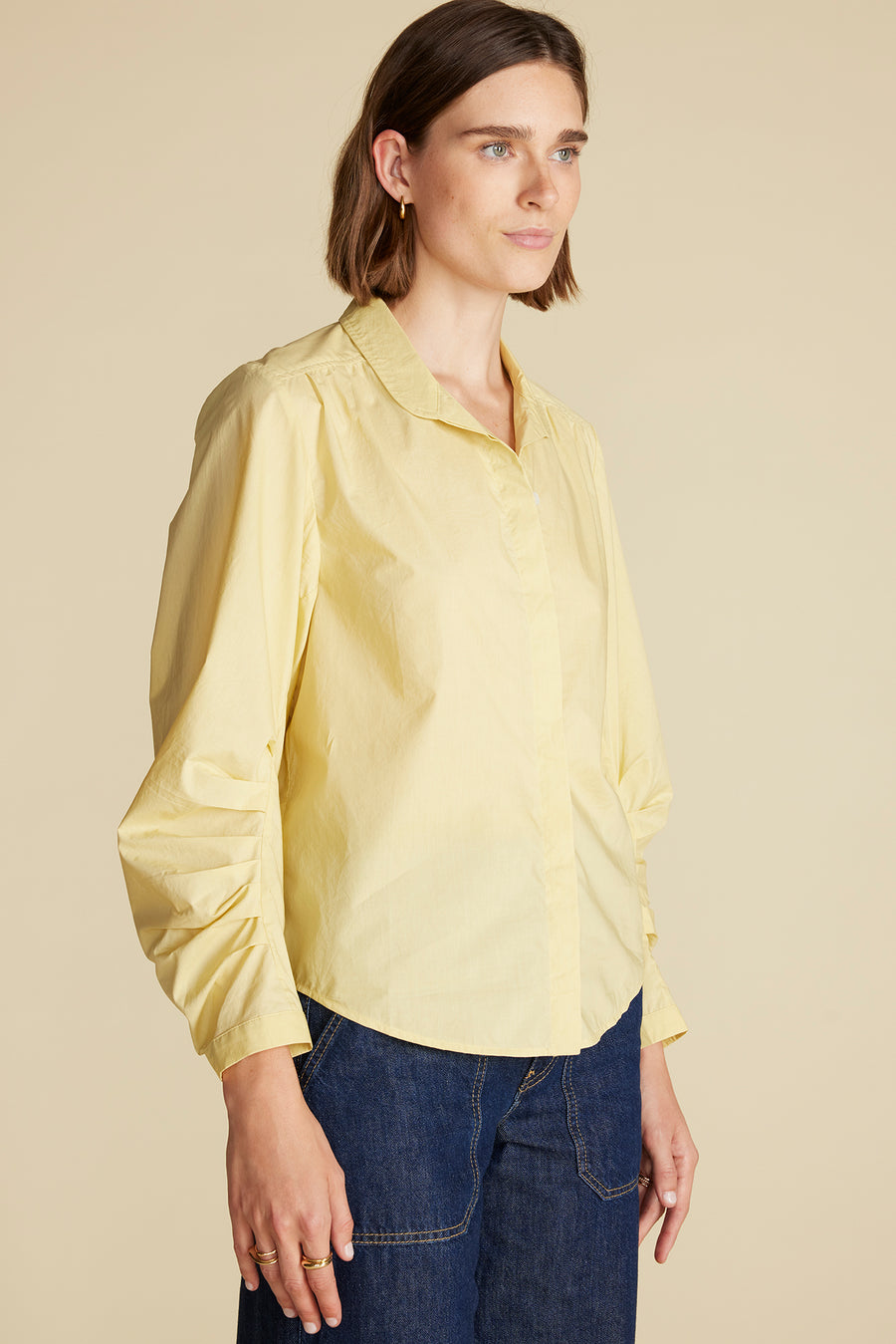 Averi Pleated Poplin Blouse - Anise Yellow