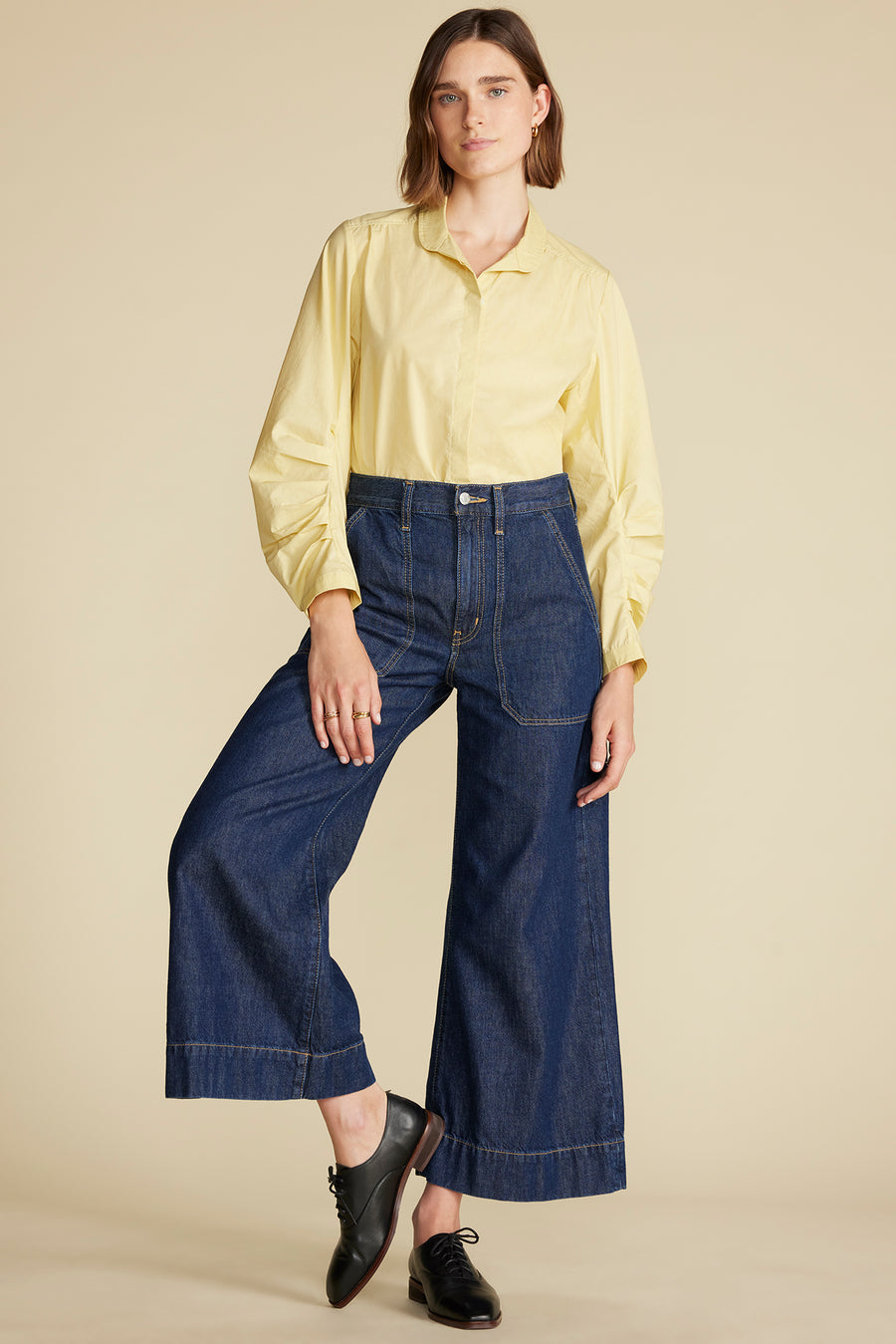 Averi Pleated Poplin Blouse - Anise Yellow