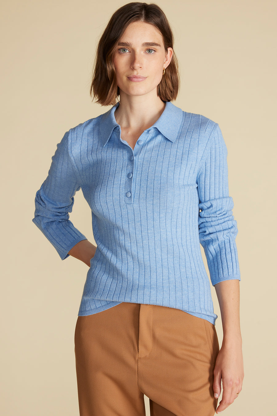 Lorraine Merino Wool Henley Sweater - Sky Blue