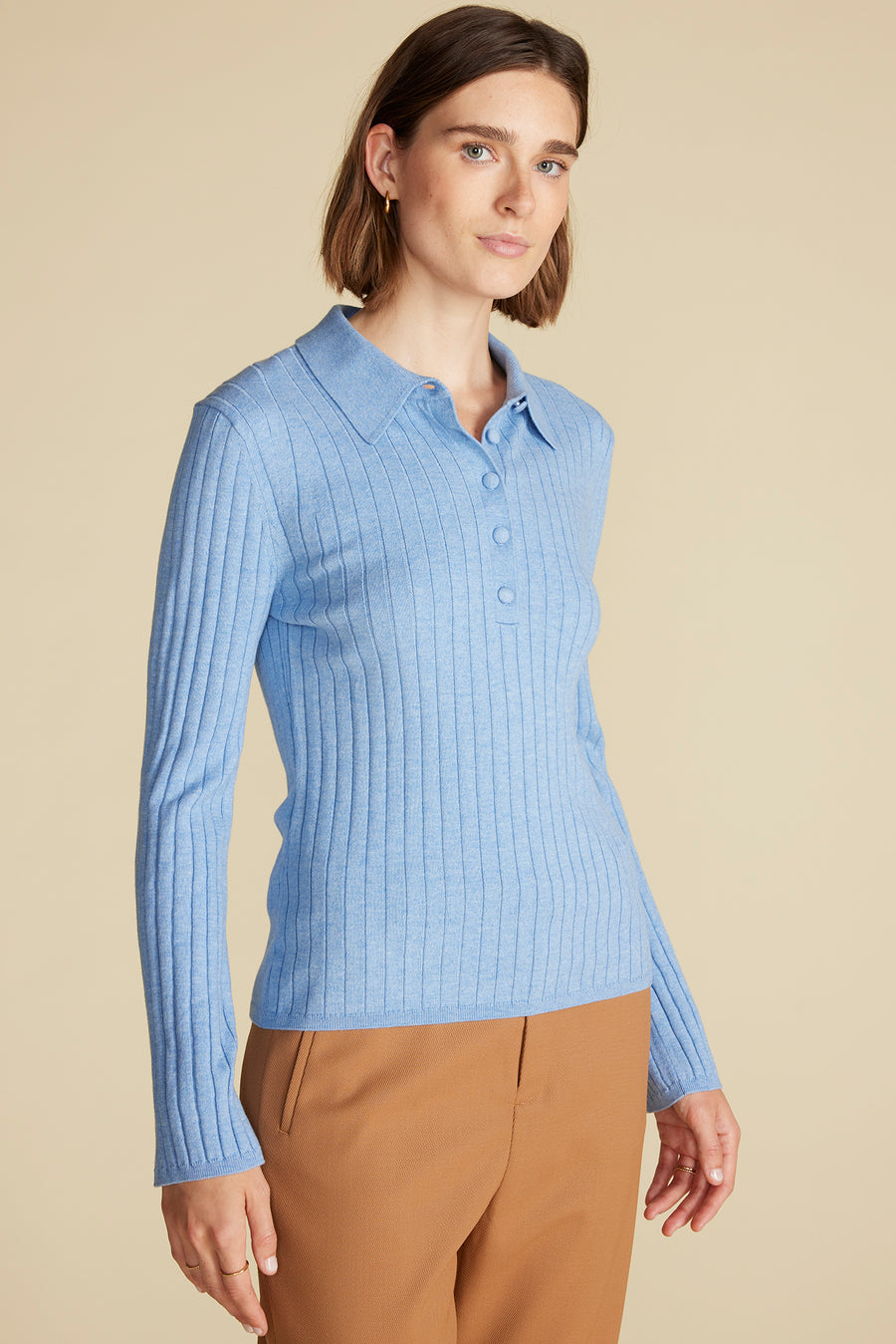 Lorraine Merino Wool Henley Sweater - Sky Blue