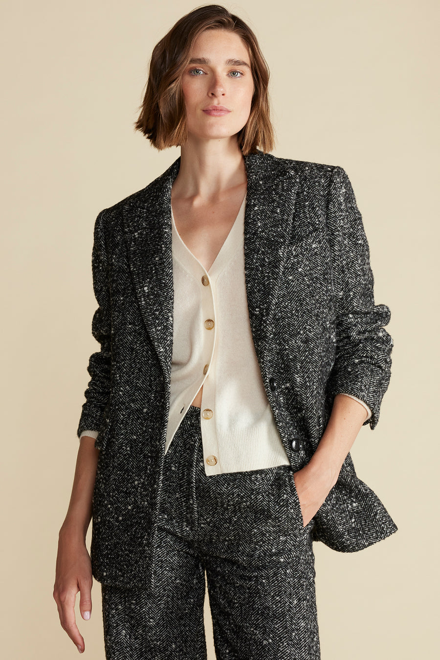 Alix Boyfriend Blazer - Black Herringbone