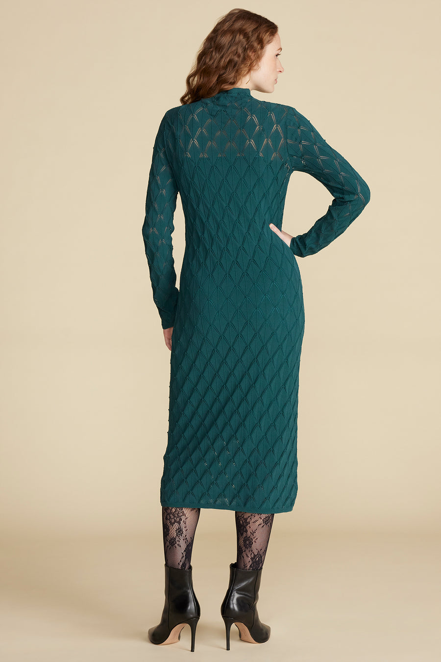 Dore Diamond Pointelle Midi Dress - Teal Blue