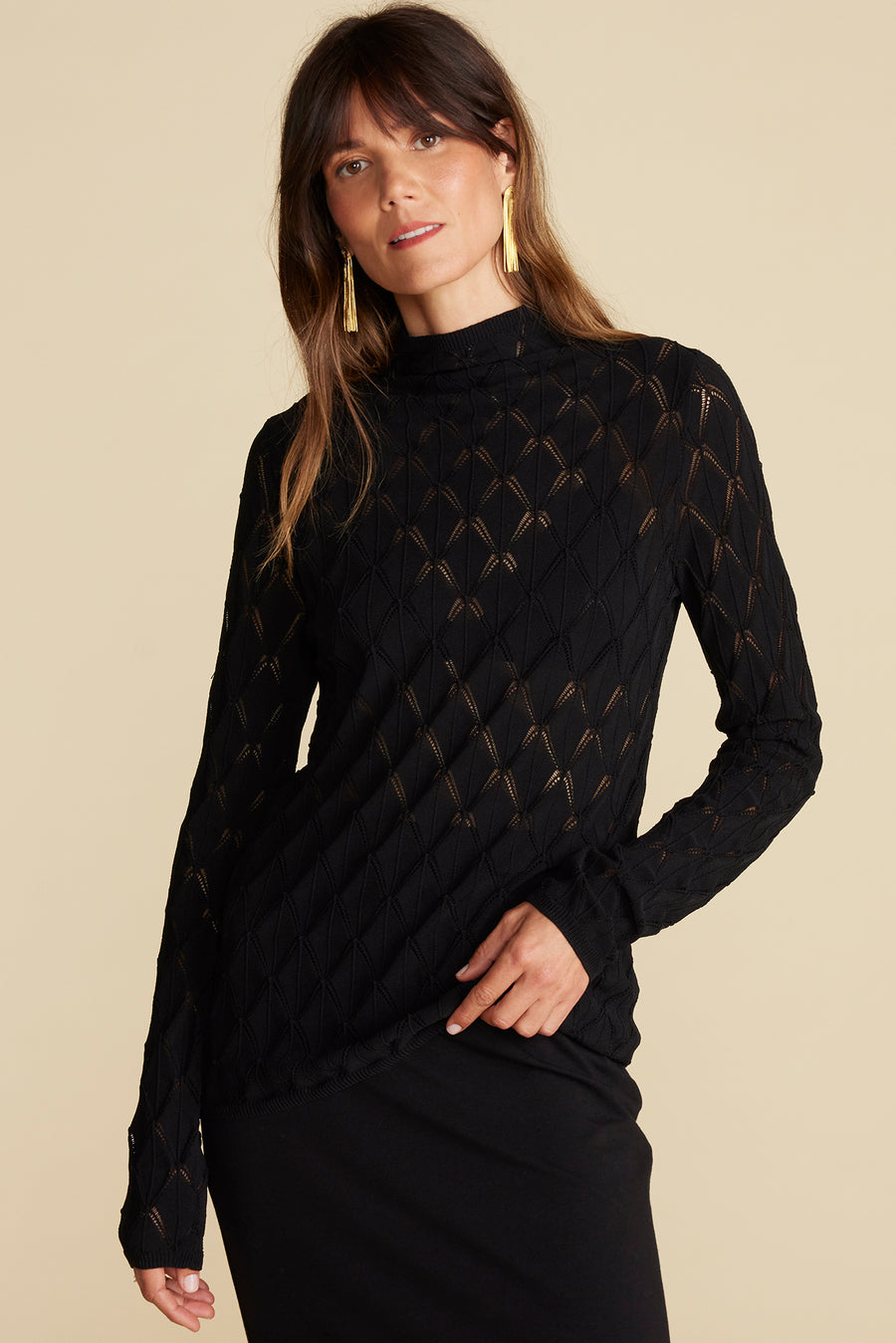 Chaney Diamond Pointelle Top - Black