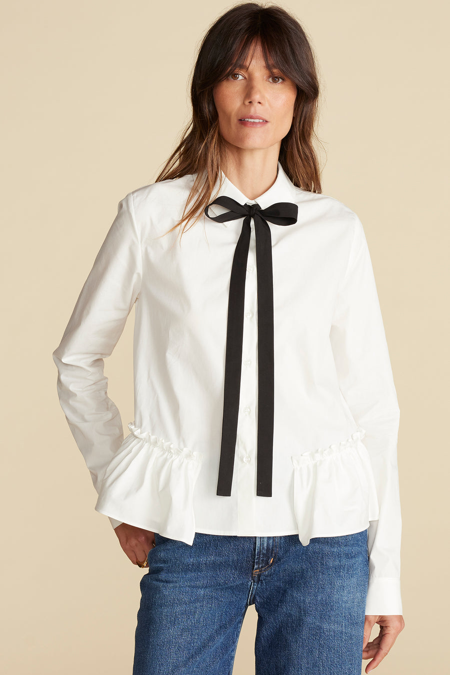 Cottine Cotton Poplin Tie Blouse - White