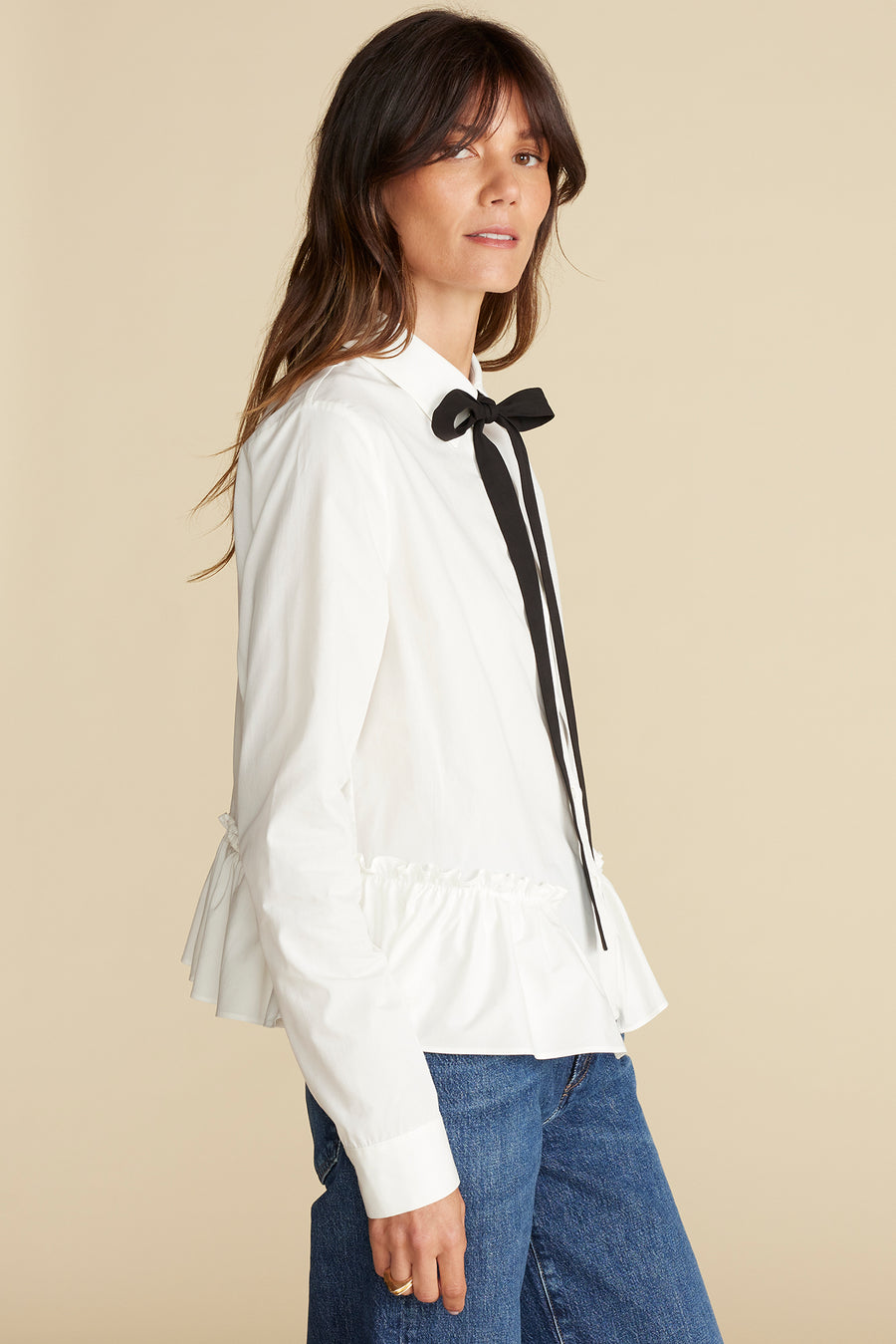 Cottine Cotton Poplin Tie Blouse - White