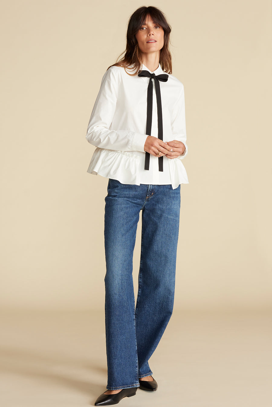 Cottine Cotton Poplin Tie Blouse - White