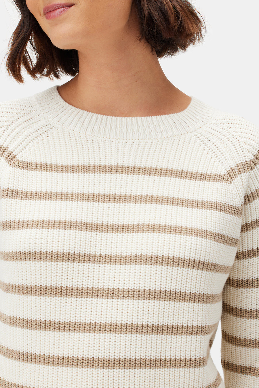 Layla Organic Cotton Sweater - Ivory Tan Stripe