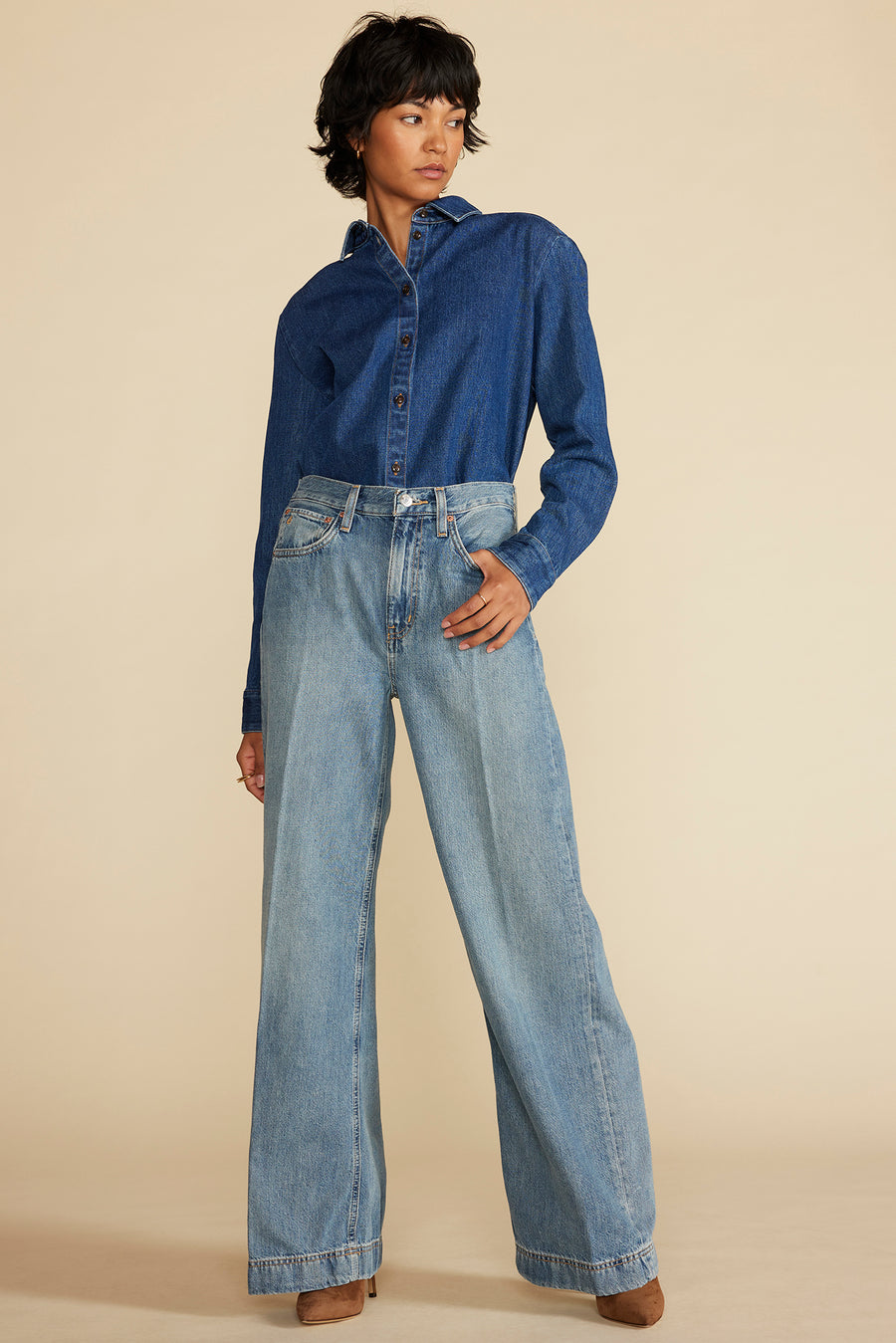 ETICA Devon Wide Leg Jean - Moonbay Medium Blue