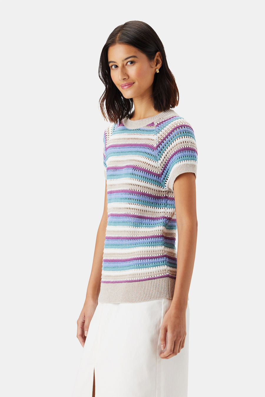 Rosario Crochet Top - Aqua Blue Multi Stripe