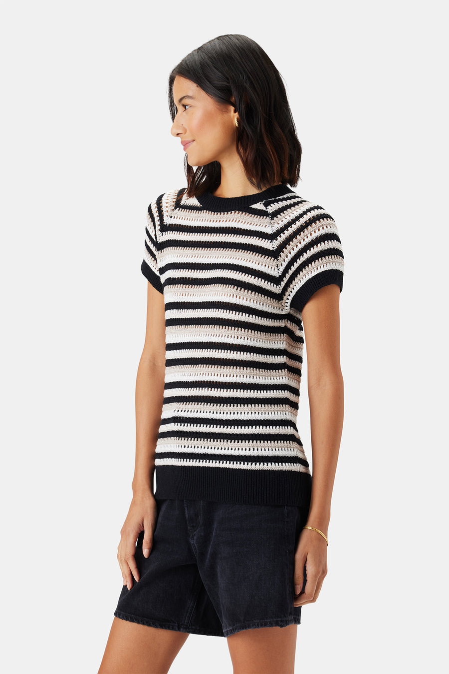 Rosario Crochet Top - Black White Multi Stripe