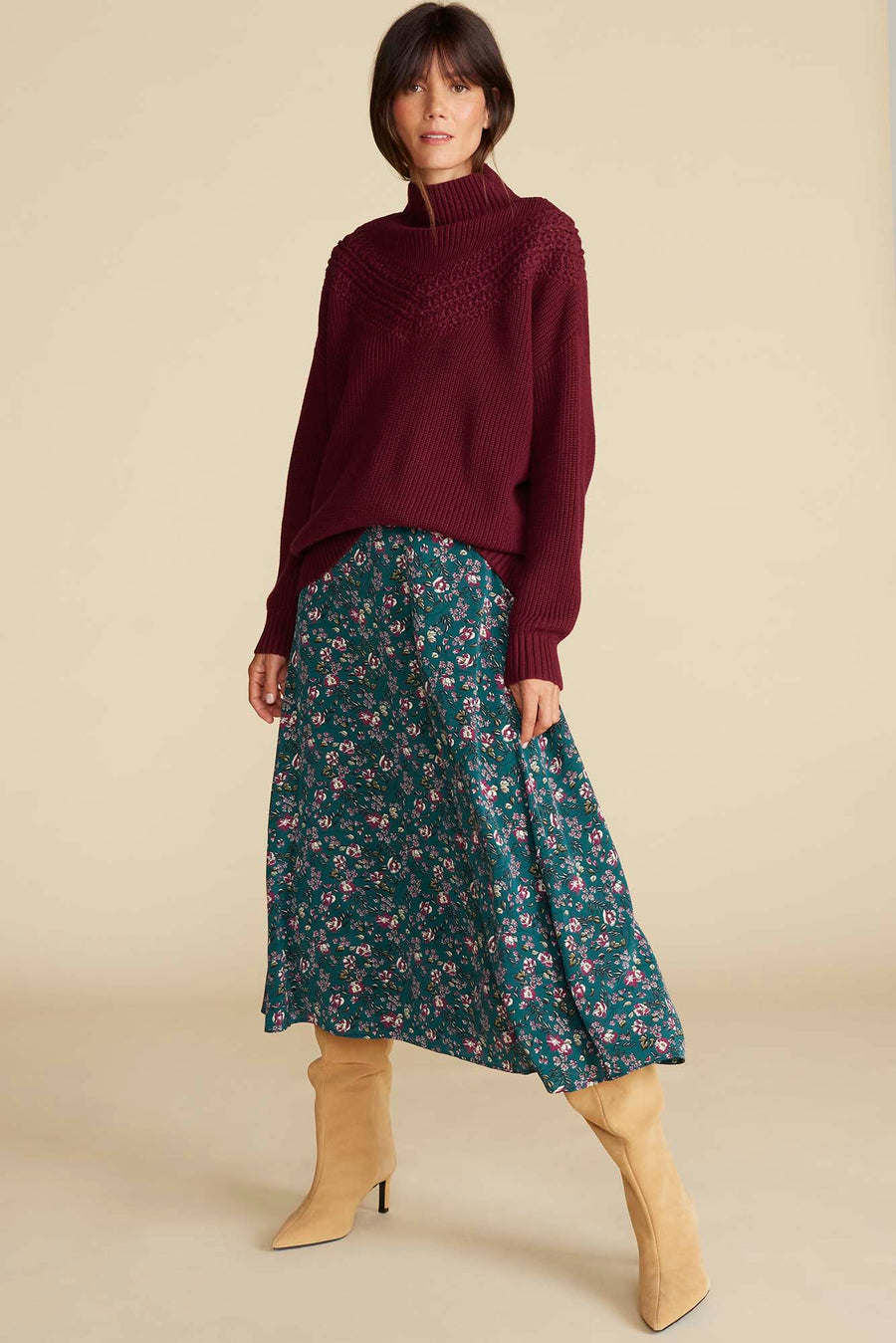 Blaze Washable Silk Skirt - Chloe Green Floral Print