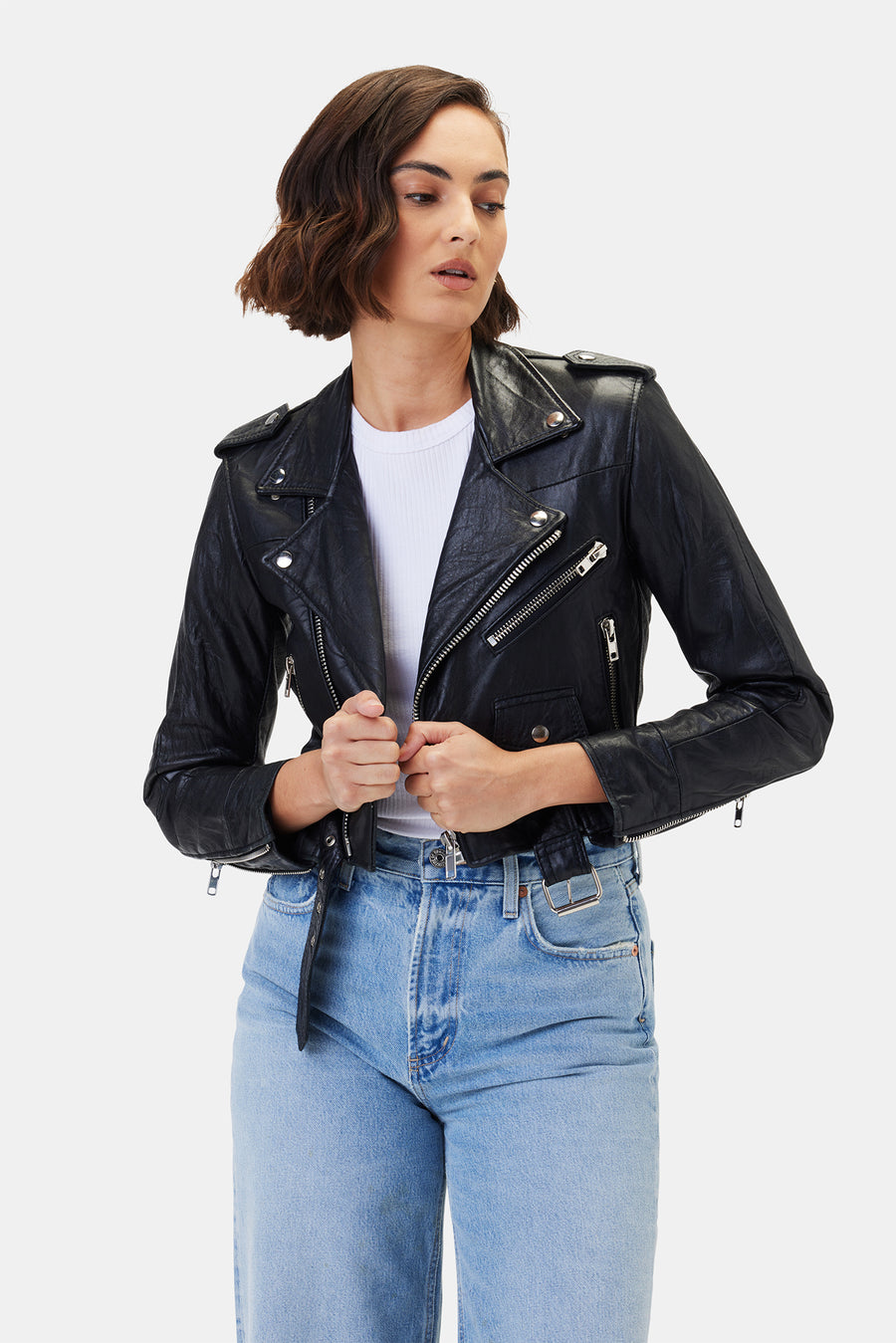 Deadwood Joan Leather Biker Jacket - Black