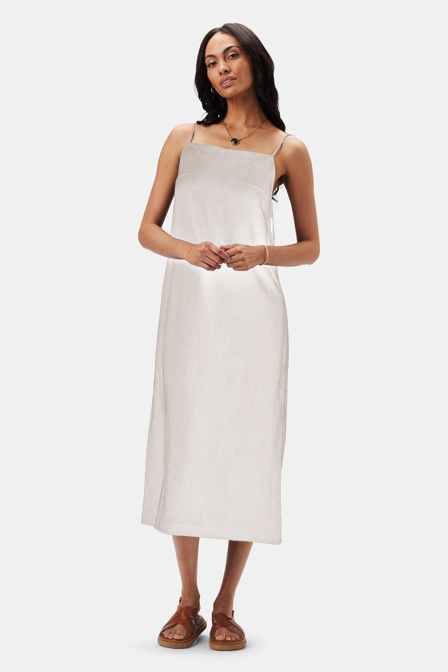 Lilly Pilly Kai Organic Linen Slip Dress - Oatmeal