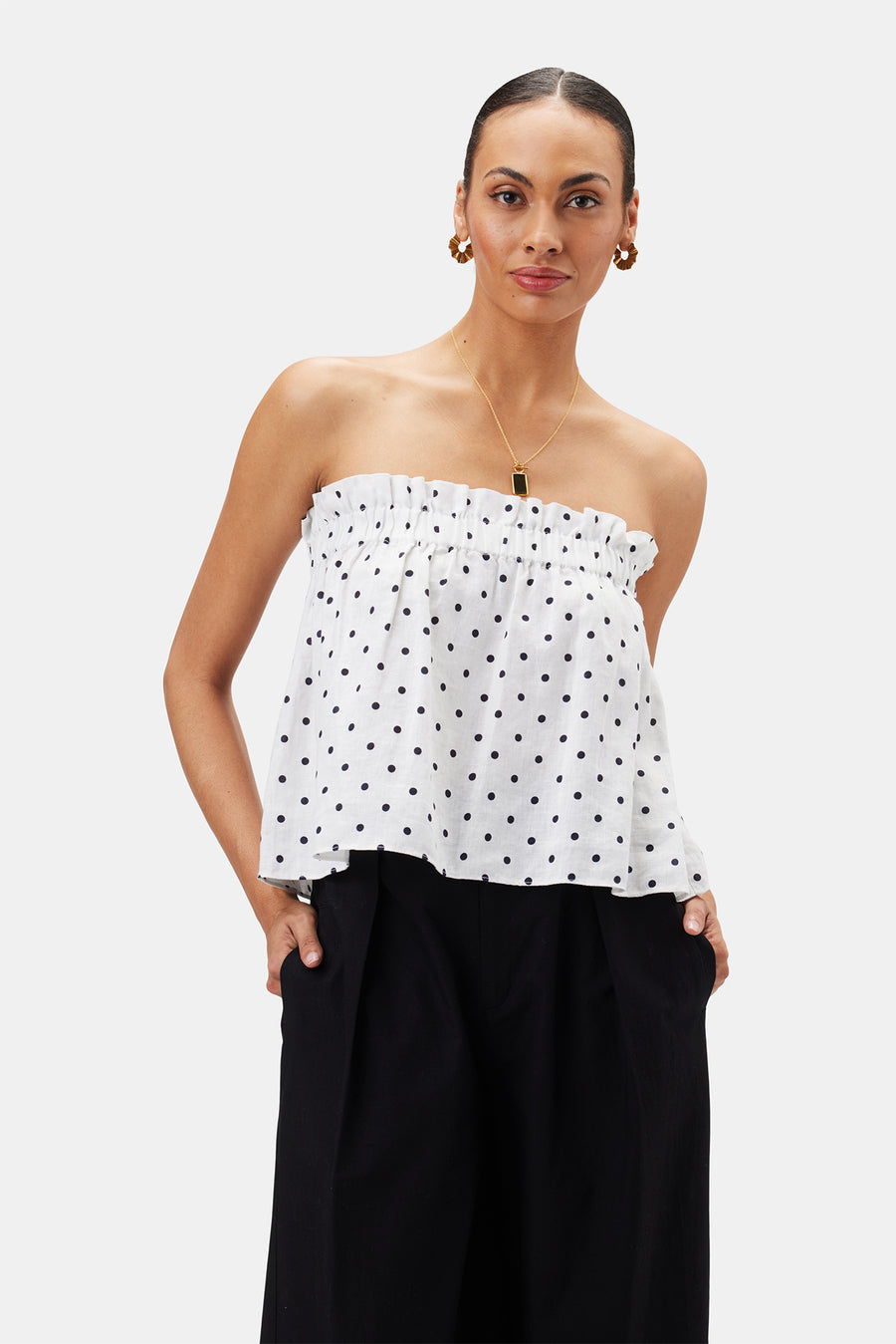 Lilly Pilly Pippa Organic Linen Top - Polka Dots