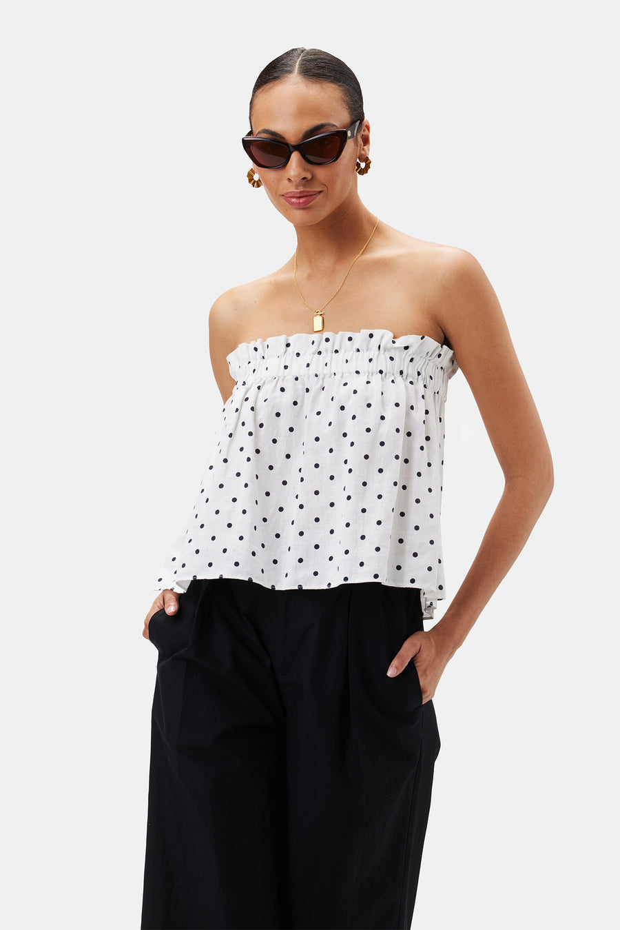 Lilly Pilly Pippa Organic Linen Top - Polka Dots