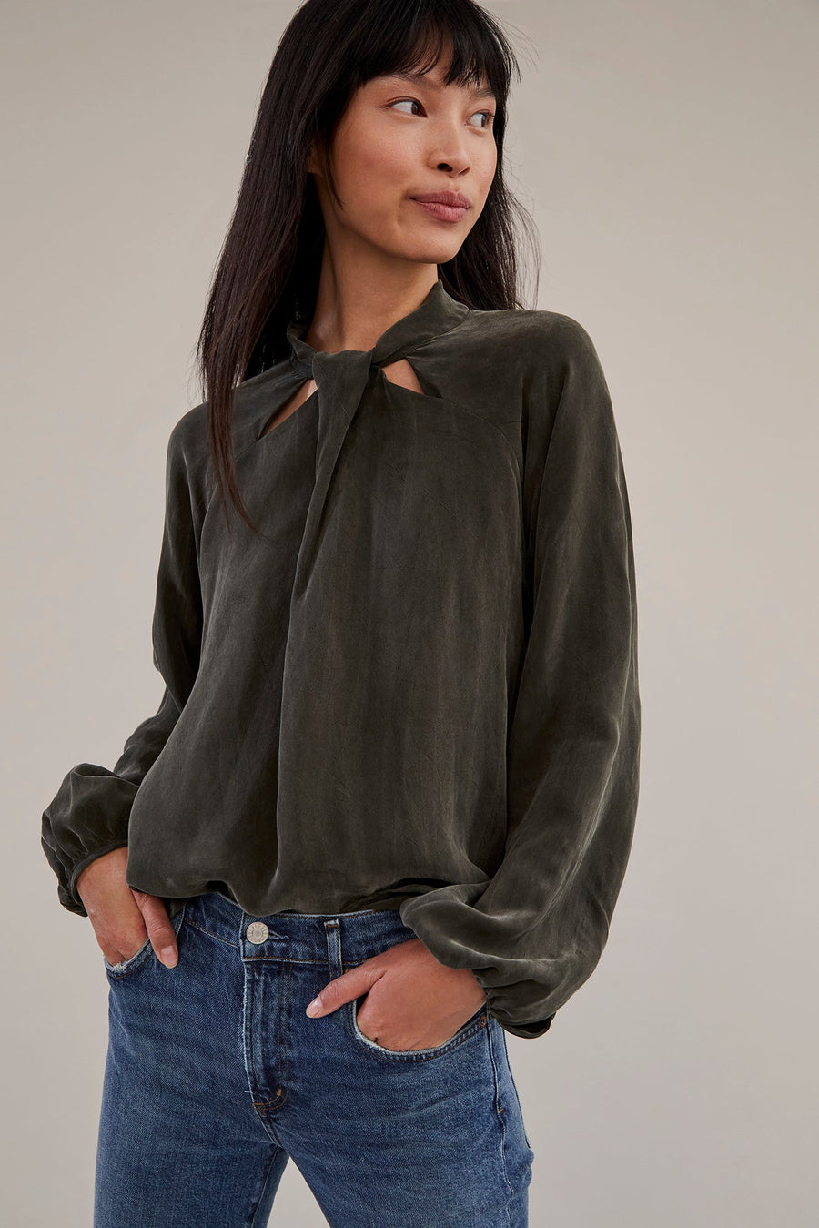 Papillon Cottonseed Cupro Blouse - Olive