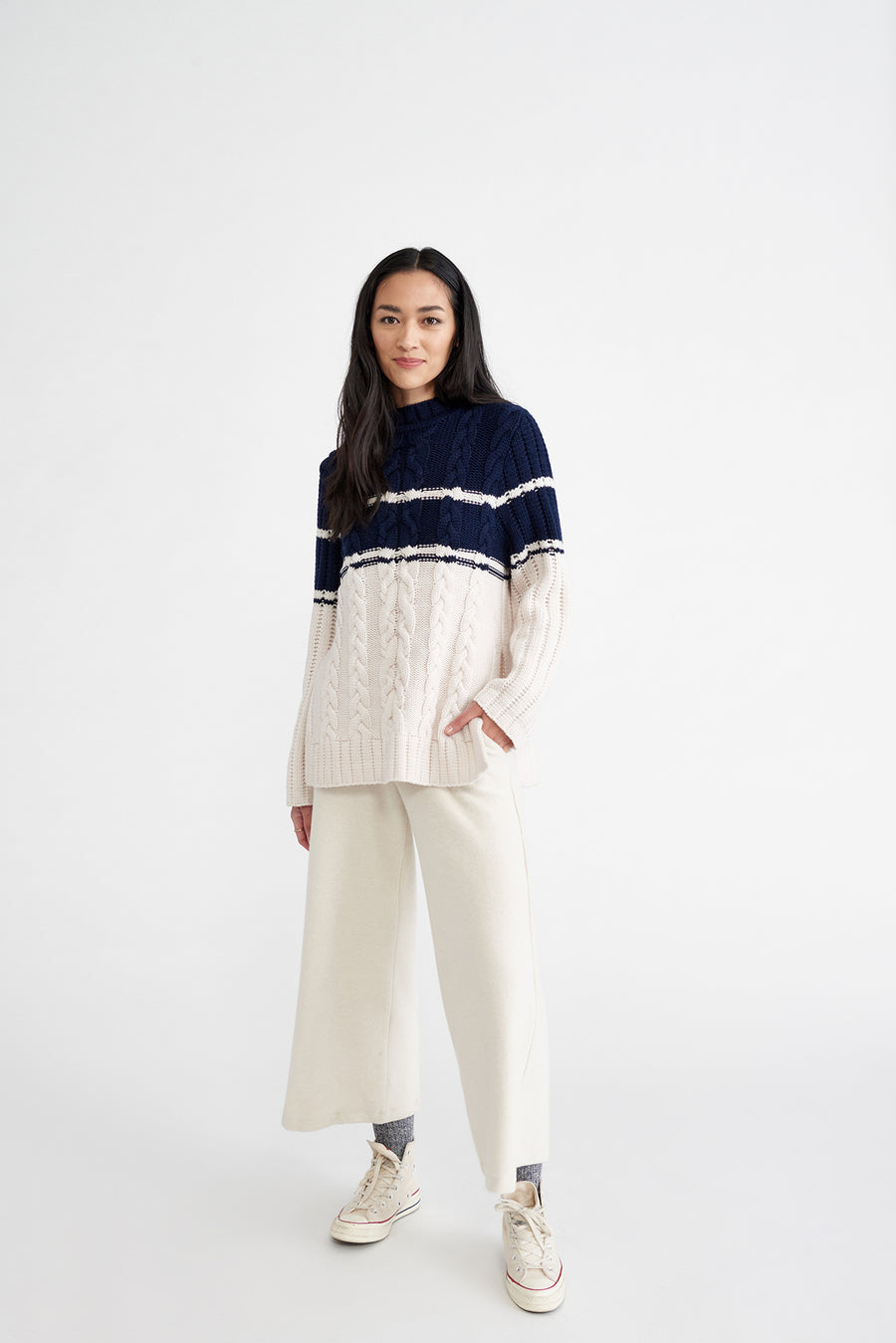 Sena Wool Sweater - Ivory Navy Stripe