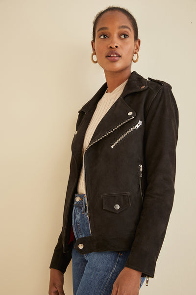 Buy Apperloth Faux Suede Jackets for Women Long Sleeve Zipper Short Moto  Biker Coat (Style 2-Black, XS) at Amazon.in