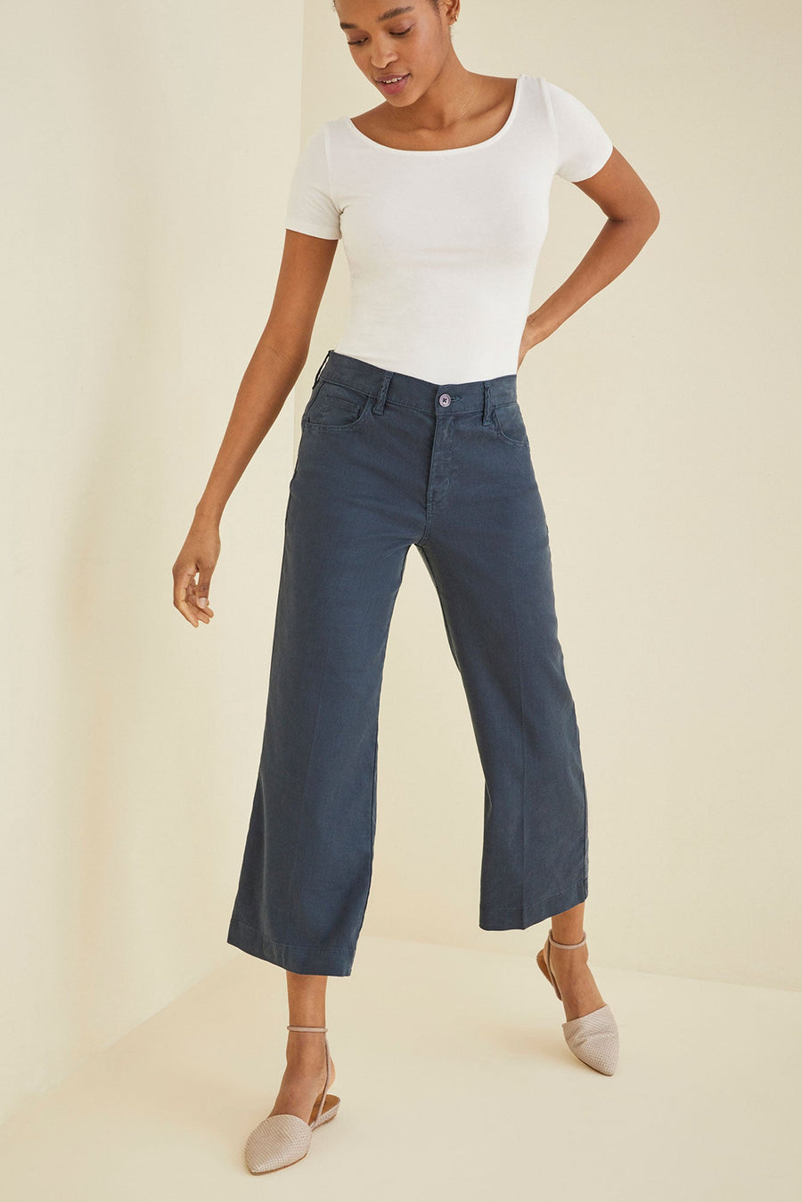 Annabelle Wide Leg Cropped Pant - Evening Blue