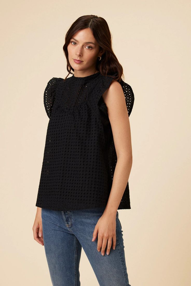 Katia Cotton Eyelet Blouse - Black– Amour Vert
