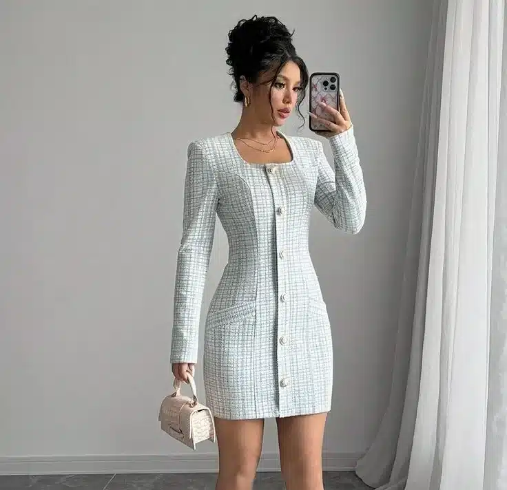 Square Neck Button Front Dress