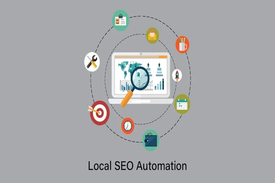 Header image for Local SEO Automation: Diagram illustrating how AI tools manage data, content, scheduling, and finance for enhanced regional ranking
