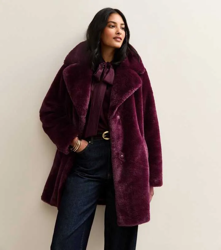 Burgundy Faux Fur Coat
