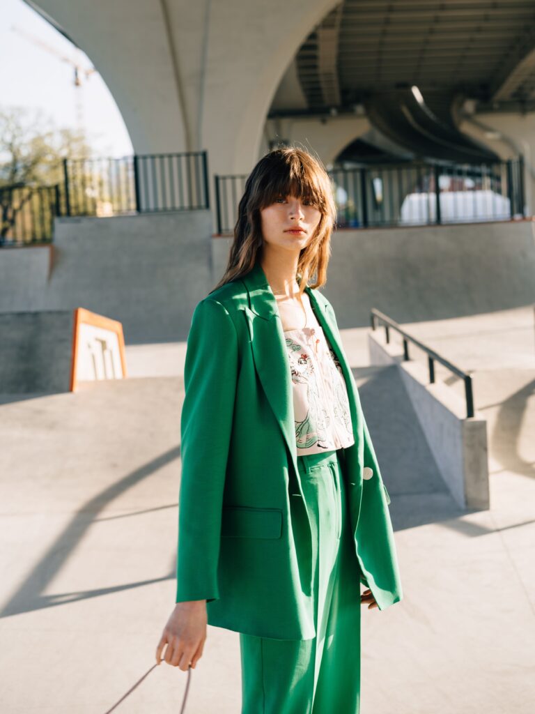 green blazer dress