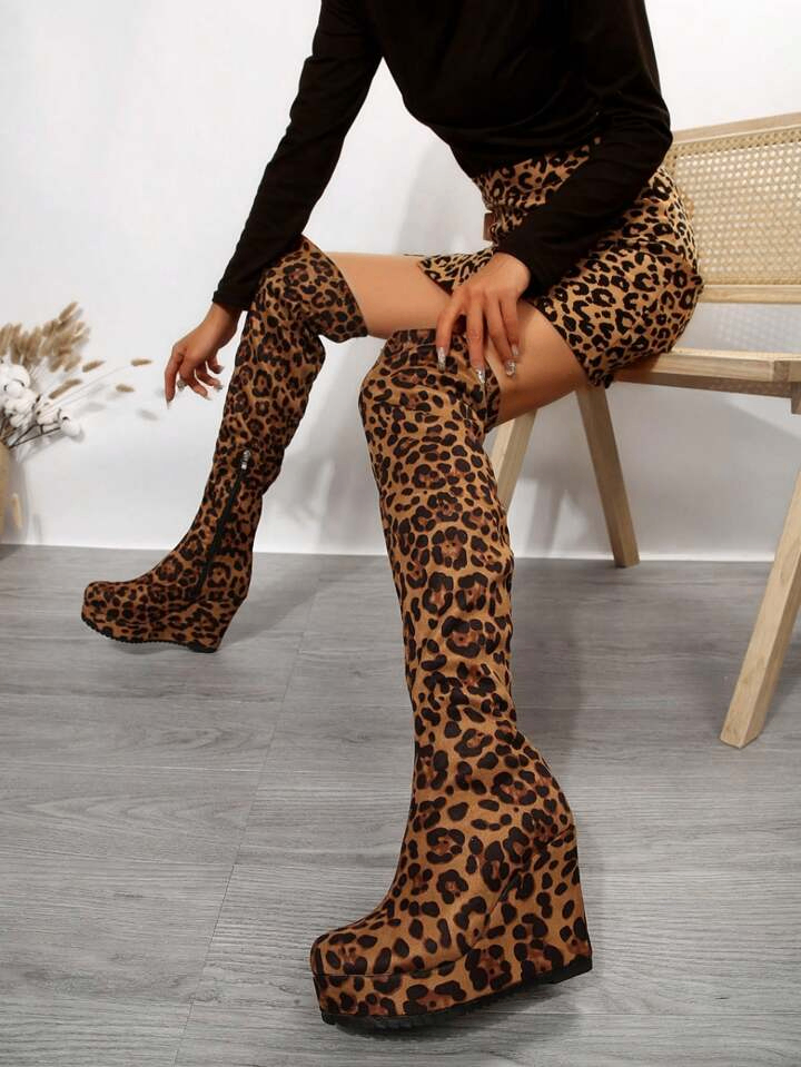leopard thigh high boots