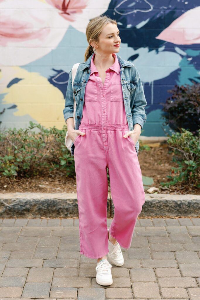 pink denim jumpsuit