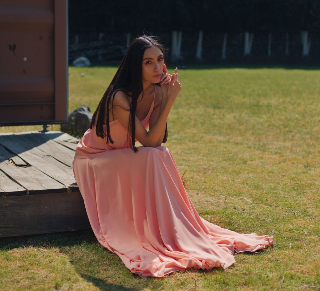 pink satin gown